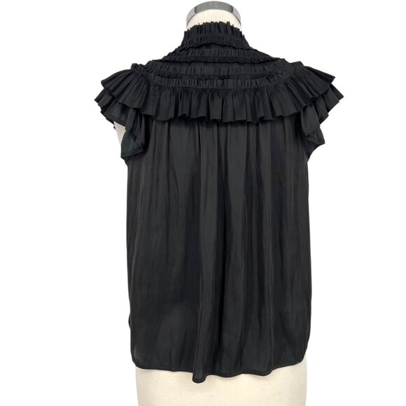 Reset Silky Black Ruffled Collar Sleeveless Eleanor Blouse Size Small NWT - Picture 6 of 10